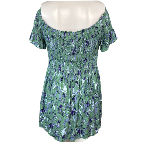 A Pea In The Pod Shirt Womens M Green Purple Floral Off The Shoulder Maternity - Picture 3 of 8